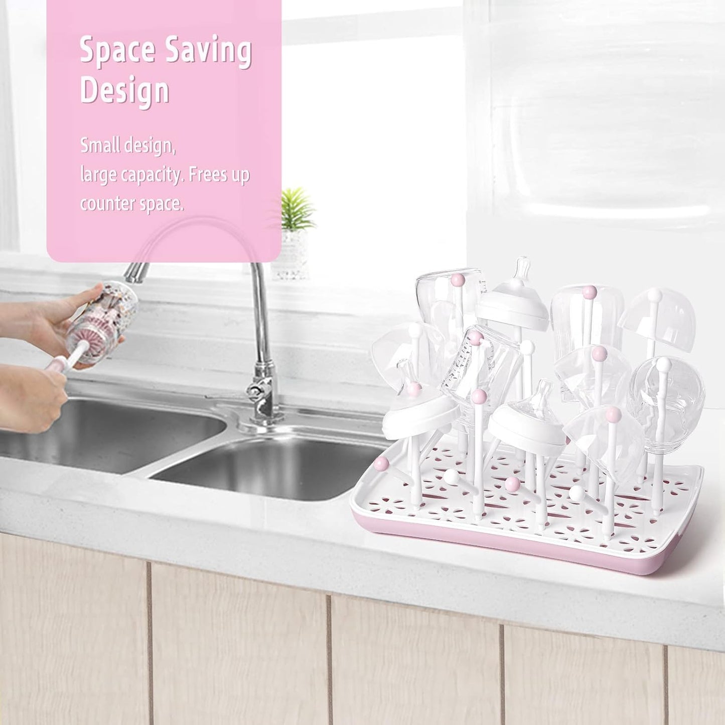 Baby Bottle Drying Rack with Tray, Termichy High Capacity Bottle Dryer Holder for Bottles, Teats, Cups, Pump Parts and Accessories, Gray