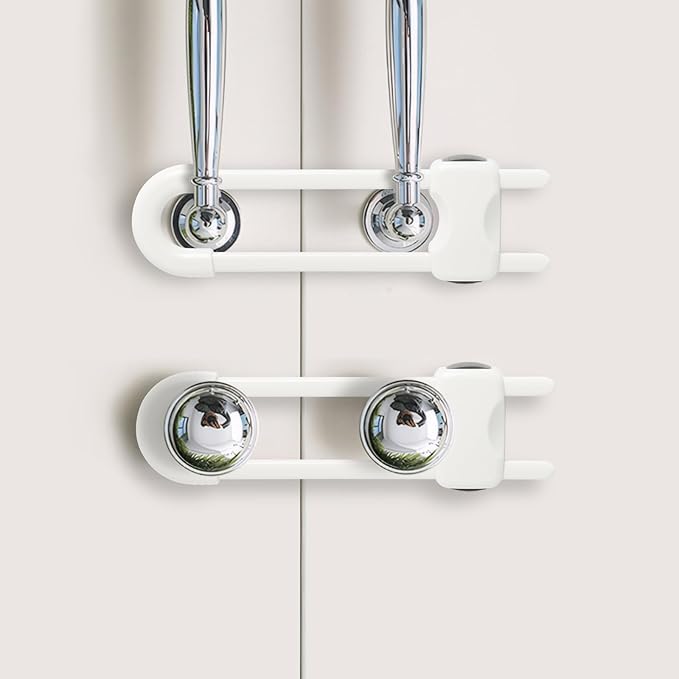 Baby Proofing Cabinets, Sliding Cabinet Locks for Babies, Adjustable U Shaped Baby Safety Locks, Childproof Cabinet Latch for Kitchen, Bathroom, Drawer, Cupboard Doors Knobs & Handles (2Pack White)