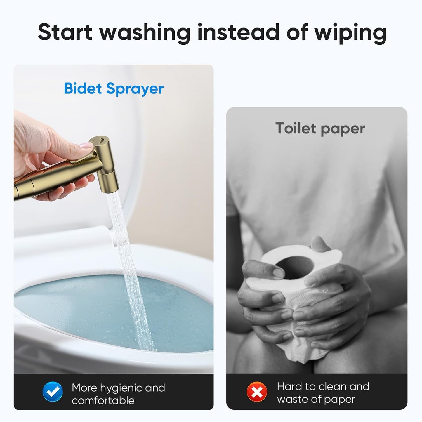 Handheld Toilet Bidet Sprayer for Toilet-Adjustable Water Pressure Control with Bidet Hose for Feminine Wash, Stainless Steel Brushed Nickel Bidet Faucet Cloth Diaper for Baby Wash, Gold