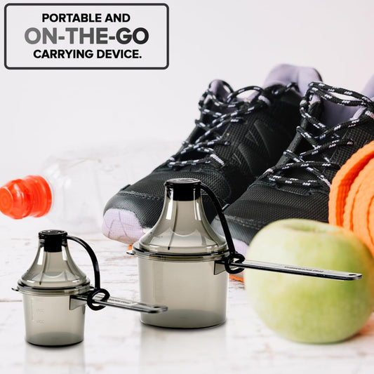 Portable to-Go Scoop, and Funnel System for Pre Workout Supplement Powder, (2 Pack Orange) Spill Proof Container and Dispenser, Gym Shaker Bottle Travel Accessory, The Scoopie (1 TBSP - 2 TBSP)