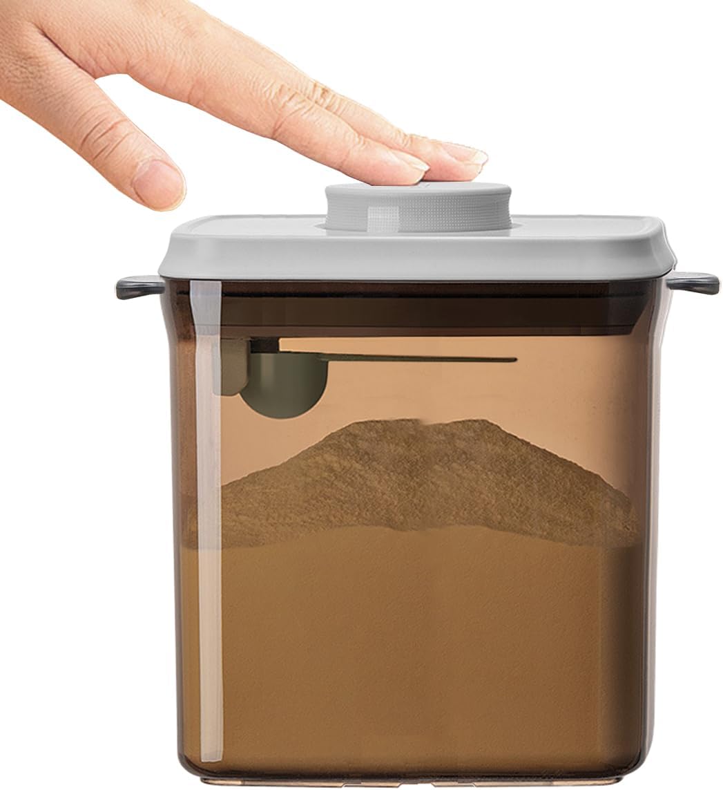 Ankou One-Push Formula Container, 2300ml Formula Dispenser with Scoop and Scraper, Milk Powder Container with Lids, BPA-Free Airtight Food Storage Container 1000g Large Capacity,Dark Brown, Rectangle