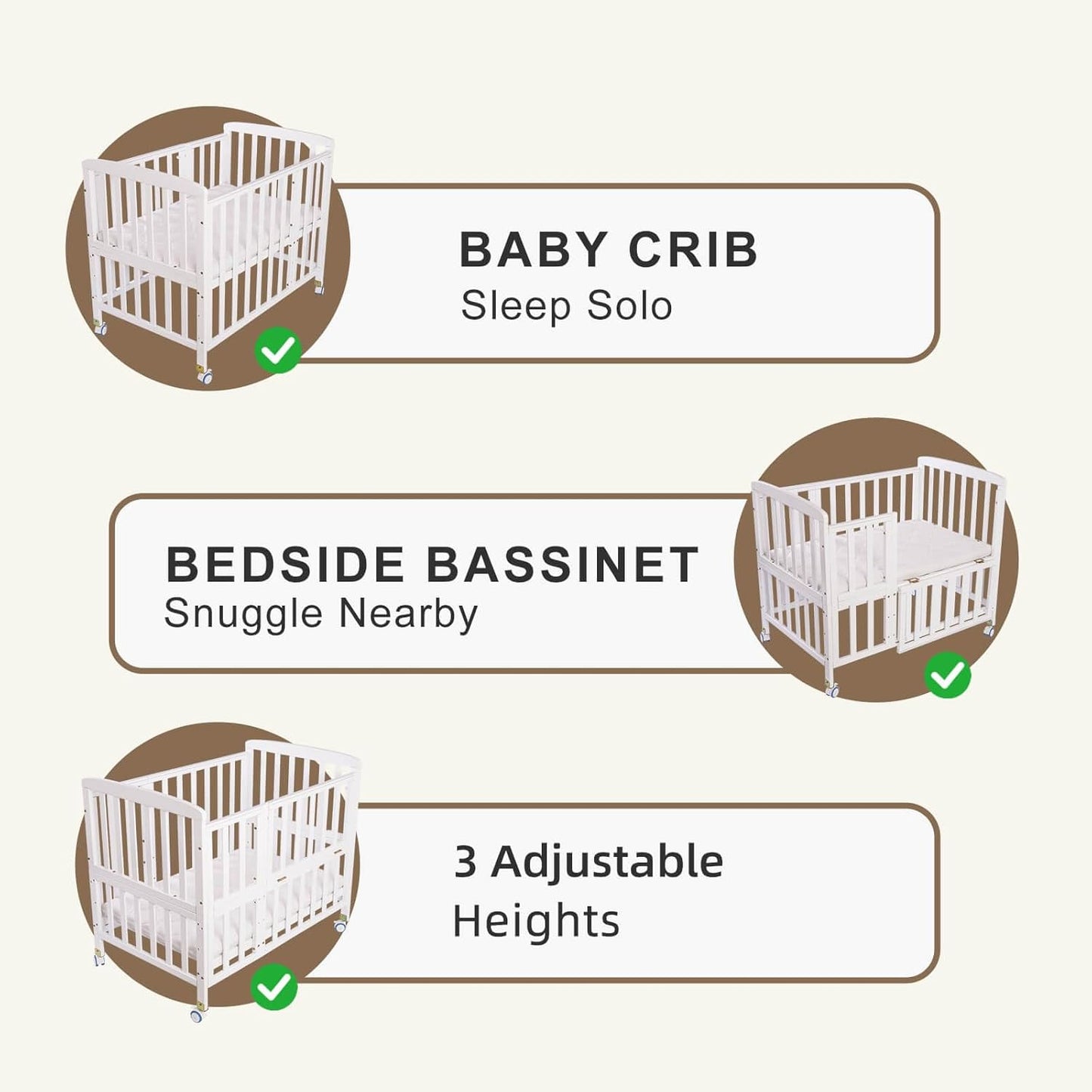 Flwrgirl Baby Bassinets Bedside Sleeper - Portable Pine Wood Bedside Bassinet with Mattress,3 Heights Small Mini Crib,Baby Crib for Newborns,Unpainted | Pine Wood Bassinet, Mattress Included, 3-IN-1 Convertible, Adjustable Height, Locking Wheels, Portalbe