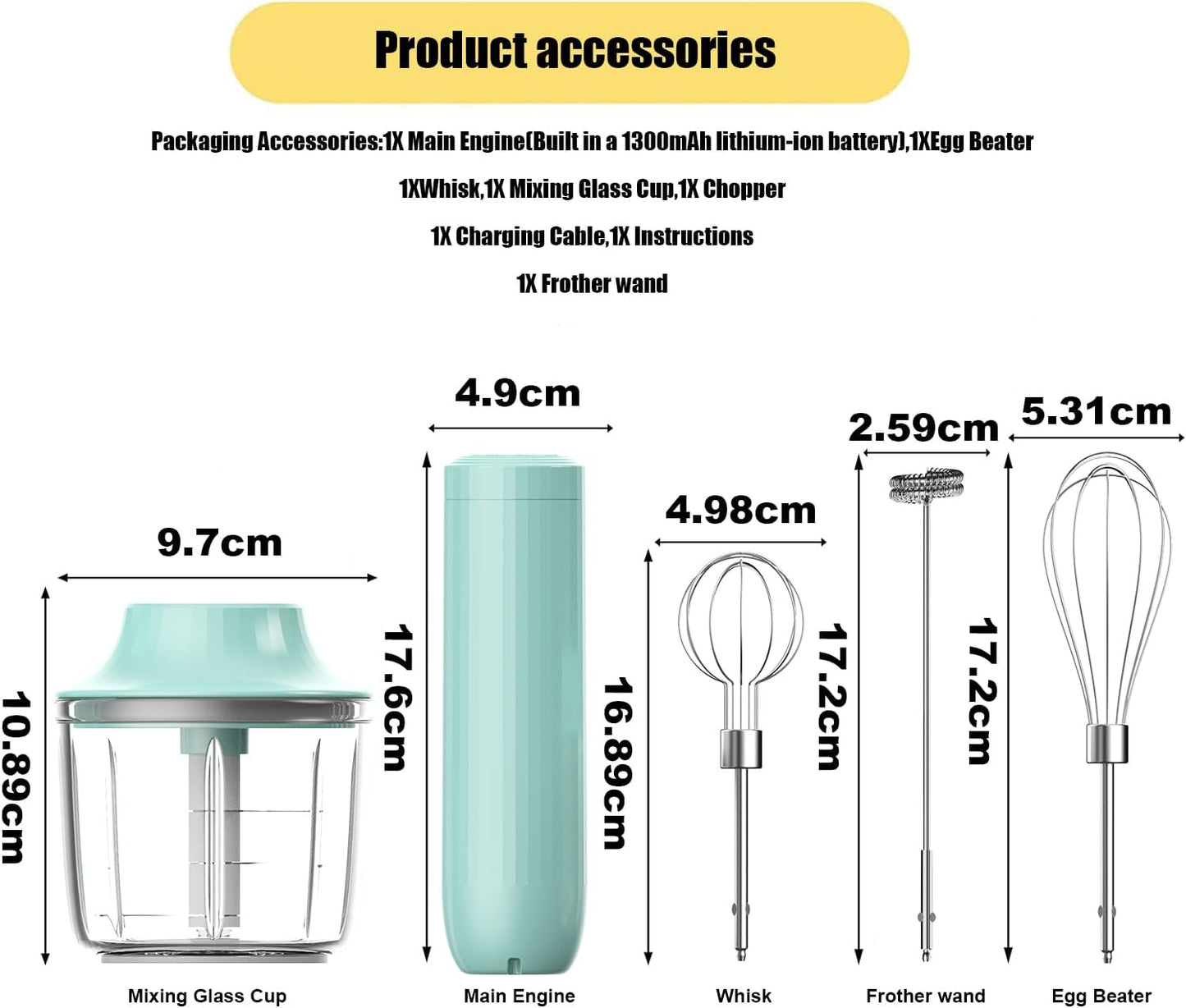 Hand Mixer with Whisk and Forther Wand,Electric Whisk, Milk Frother, Hand Held Mixers,Cordless Hand Mixer, Whisks for Cooking, Mini Mixer,Stirrers Electric,Food Chopper, Baby Food Maker,4-Speed, 10Oz