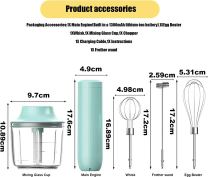 Hand Mixer with Whisk and Forther Wand,Electric Whisk, Milk Frother, Hand Held Mixers,Cordless Hand Mixer, Whisks for Cooking, Mini Mixer,Stirrers Electric,Food Chopper, Baby Food Maker,4-Speed, 10Oz