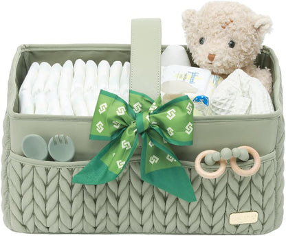 Luxurious Baby Diaper Caddy, Nursery Storage Basket for Newborn Essentials, Travel Baby Basket for Diapers Baby Wipes, Organizer Tote Bag Storage Bin, Baby Shower Gifts(Beige)