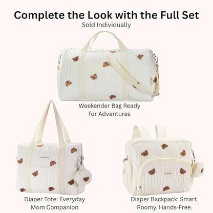 GOBABYMART Diaper Bag Backpack, Medium Maternity baby bag & Changing Pad, Insulated Pockets, Stroller Straps & Pacifier Case (Medium - Beige Bears)