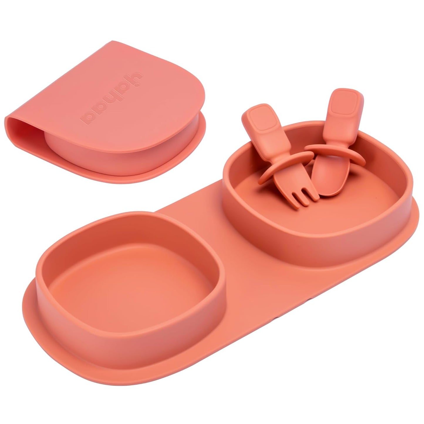 Baby Plates with Suction with Forks and Spoons, Foldable Silicone Toddler Plates, Baby Travel Essential, Microwave & Dishwasher Safe, Purple