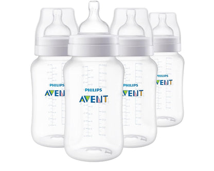 Philips Avent Anti-Colic Bottle with AirFree Vent, 4oz, with Flow 1 Nipples, 0m+, 4pk, Clear, SCY701/04