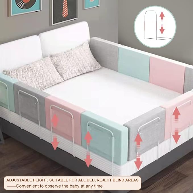 Bed Rail, Bed Rail for Toddlers, Kid, 78.7 Inch Bed Side Rails Safety for Queen, King, Full, Twin, Bunk, Dorm Beds to Prevent Falls, Bed Barrier for Dogs, Easy Installation (Gray, 4 Packs)