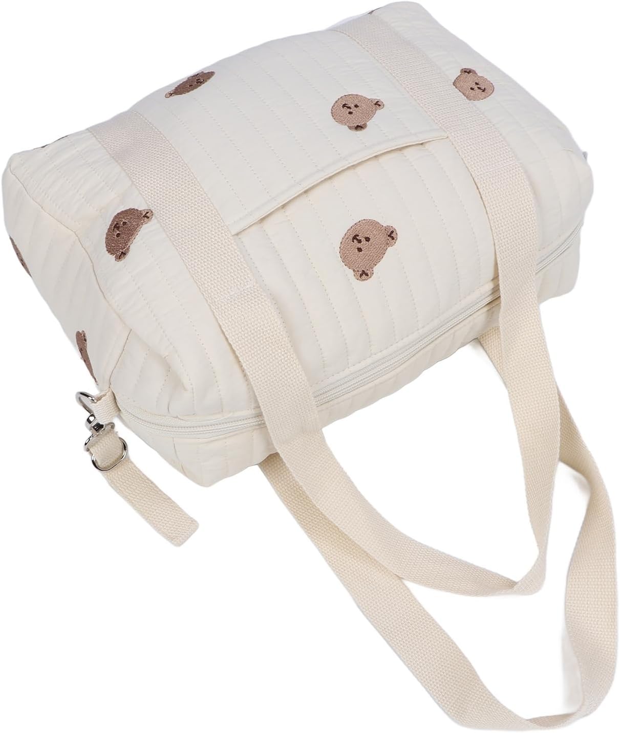 SUNGOOYUE Baby Stroller Storage Bag, Large Capacity Hanging Organizer with Zipper Pockets Cotton Stroller Bag for Mom Essentials Diapers Toys (Bear Bag)