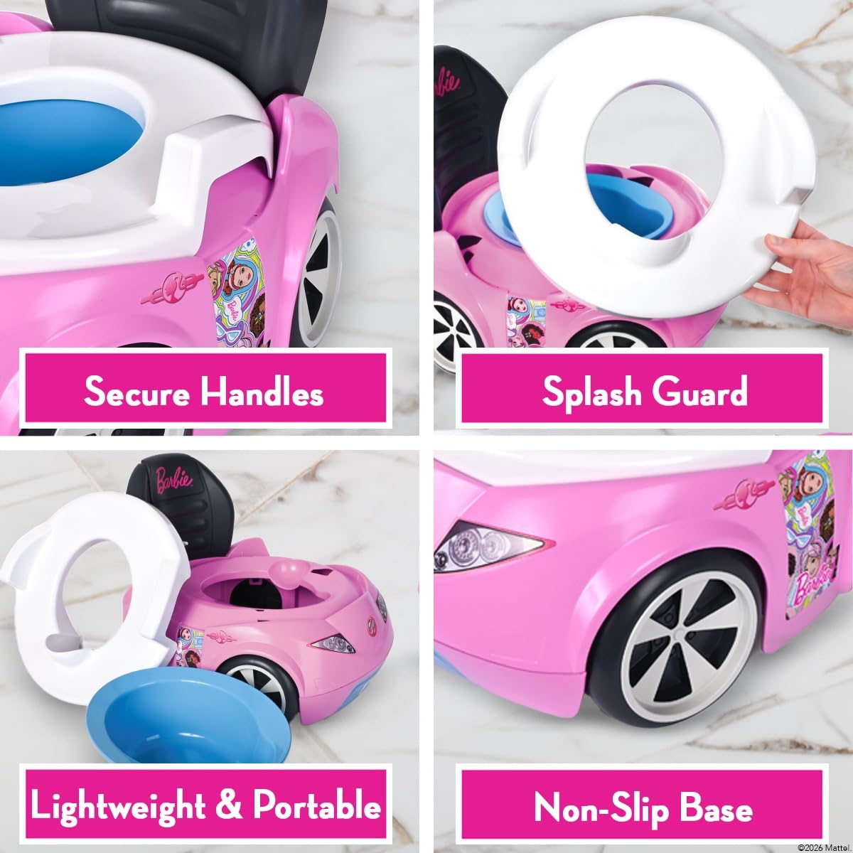 Barbie™ Convertible Car Potty Training Toilet, Includes Detachable Toddler Toilet Seat and Kids Potty, Ages 12 Months and Up, Pink