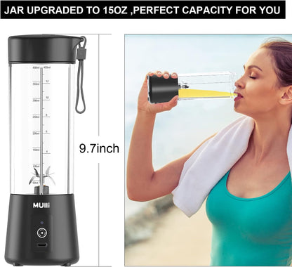 ‌Mulli Portable Blender 14oz-USB Rechargeable Smoothie Maker with 6 Stainless Steel Blades, Personal Mini Blender for Shakes, Baby Food, Travel, Gym & Kitchen, BPA-Free
