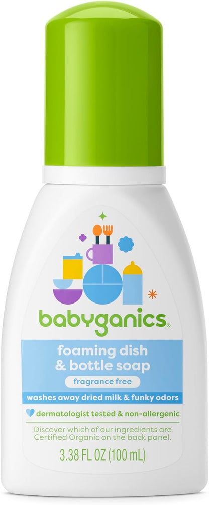Babyganics Foaming Dish & Bottle Soap, Fragrance Free, Removes Dried Milk, 32 Fl Oz (Pack of 2), Packaging May Vary