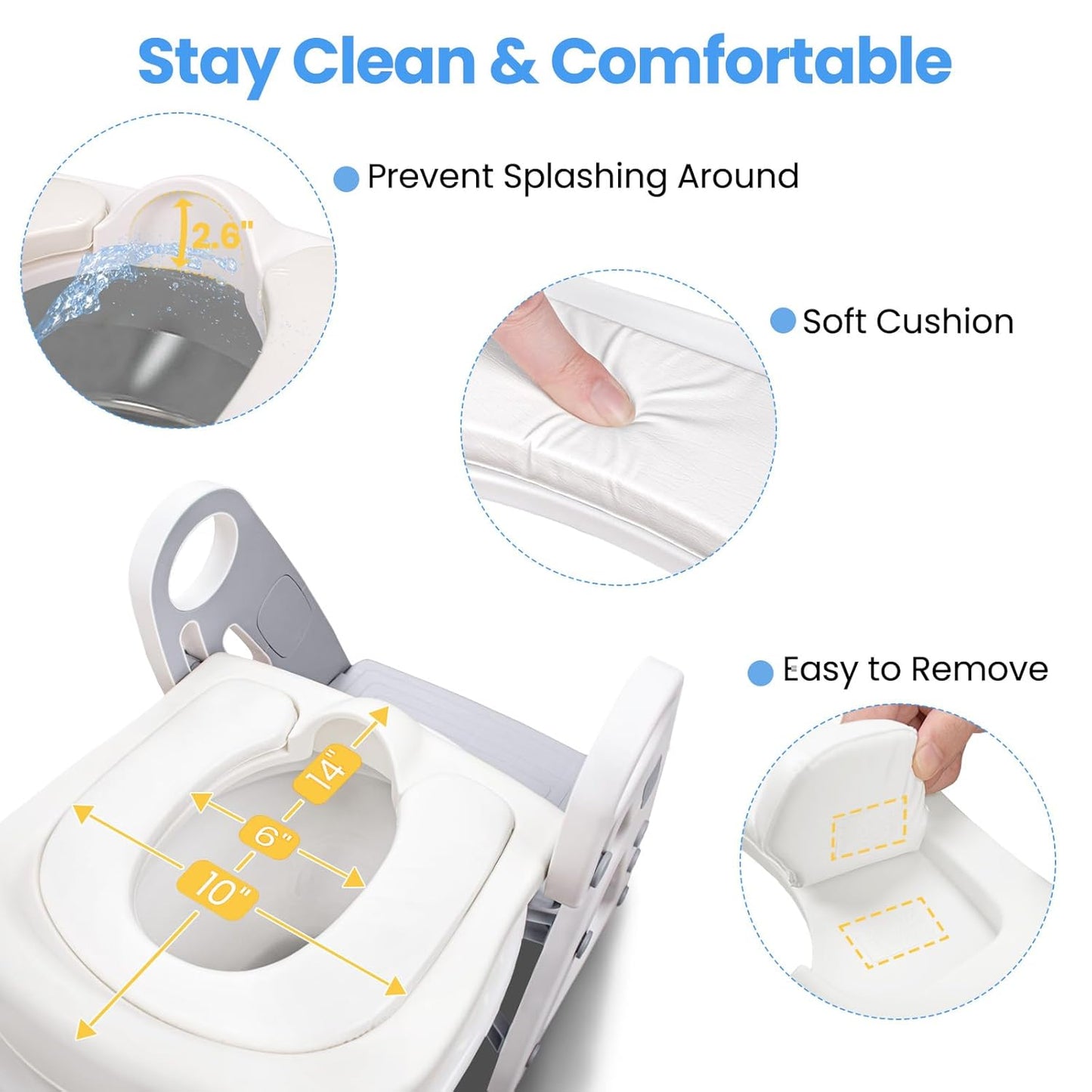 Potty Training Seat, Primlect Upgrade Ultra-Stable Toddler Toilet Seat for Kids Boys Girls, 2 in 1 Potty Training Toilet with Step Stool, Adjustable Seat and Ladder, Non-Slip Pad, Splash Guard (Grey)
