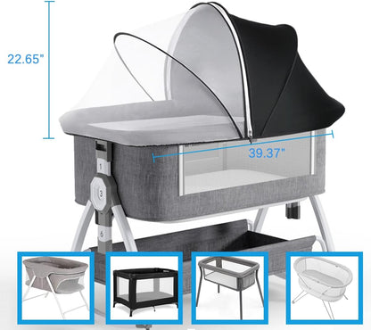 Akiky Portable Bassinet Bedside Sleeper Cover Semi-Sunshade Mosquito Net for Baby Infant Bed Sleeper Cover Mesh Net with Zip-up Window(Gray)