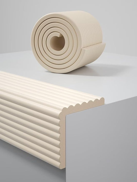 7.9''W Extra-Wide Edge Protector, 6.56FT 0.47''Th Baby Proofing Corner Guards, Safety Furniture Bumper, Pre-Taped, Thick Soft Rubber Foam Padding for Fireplace Table Stair Cabinet (Beige)