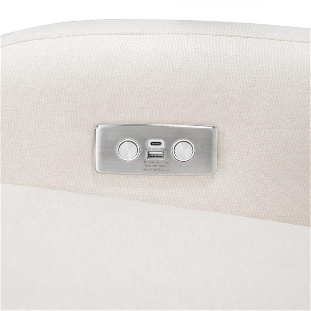 Babyletto Nami Electronic Power Recliner and Swivel Glider with USB Port in Ivory Boucle with Light Wood Base, Greenguard Gold and CertiPUR-US Certified