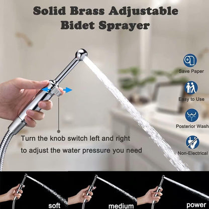 SonTiy Handheld Bidet Sprayer for Toilet, Cloth Diaper Sprayer Set Hand Held Bidet Jet Spray for Toilet with Backflow Preventer, Adjustable Water Pressure Control, Brass, Black Stainless