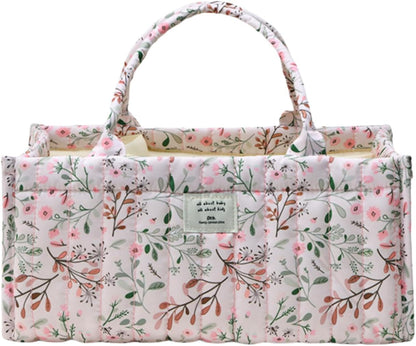 Diaper Caddy Organizer,Cute Floral Nursery Storage Basket,Soft Portable Changing Table Car Caddy Organizer Gift (Floral B)