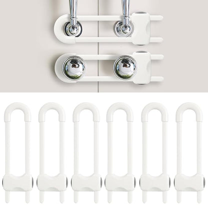 Baby Proofing Cabinets, Sliding Cabinet Locks for Babies, Adjustable U Shaped Baby Safety Locks, Childproof Cabinet Latch for Kitchen, Bathroom, Drawer, Cupboard Doors Knobs & Handles (6 Pack White)