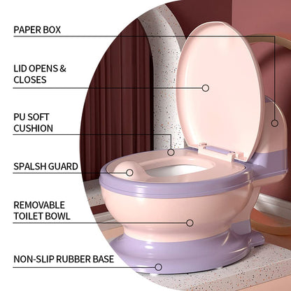 Potty Training Toilet, Realistic Potty Training Seat, Toddler Potty Chair with Soft Seat, Removable Potty Pot, Toilet Tissue Dispenser and Splash Guard, Non-Slip for Toddler& Baby& Kids