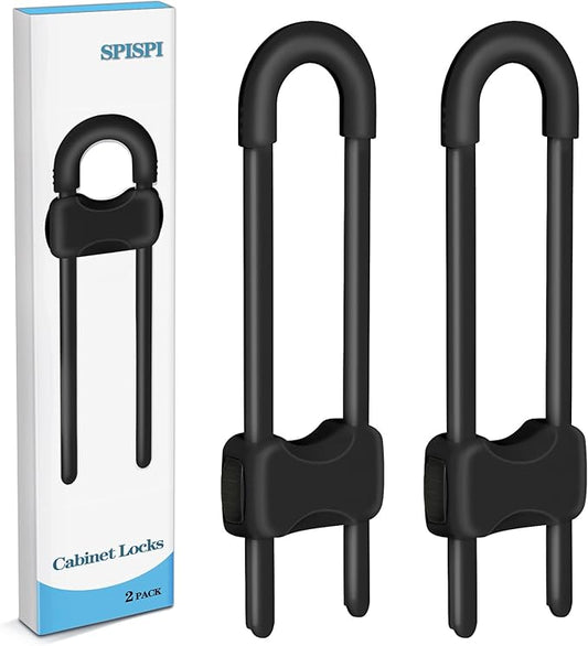 Baby Proofing Cabinets,Cabinet Locks for Babies,2 Pack U-Shaped Child Locks for Cabinets, Child Proof Cabinet Latches,Child Safety Cabinet Locks with Adjustable by SPISPI (Black)