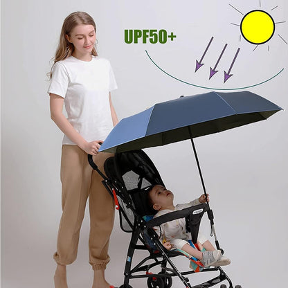Universal Baby Stroller Sun Protection Parasol, with Umbrella Clip Fixing Device, UPF 90+ UV Protect Pushchair Sun Parasol (Silver)