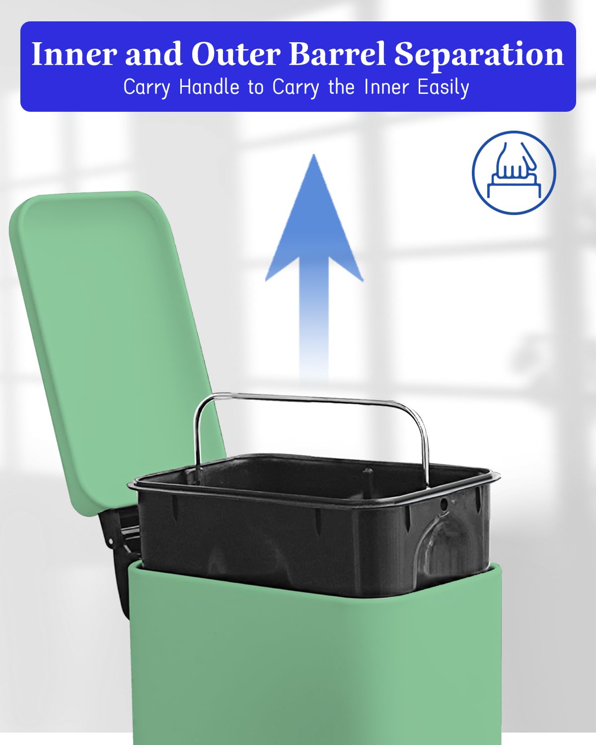 Diaper Pail, Airtight Odor Control Baby Diaper Bin with Childproof Lock, Stainless Steel Garbage Pail with lid, 15 Liter/ 4 Gallon Compact Nursery Trash Can with Removal Inner Liner, Blue