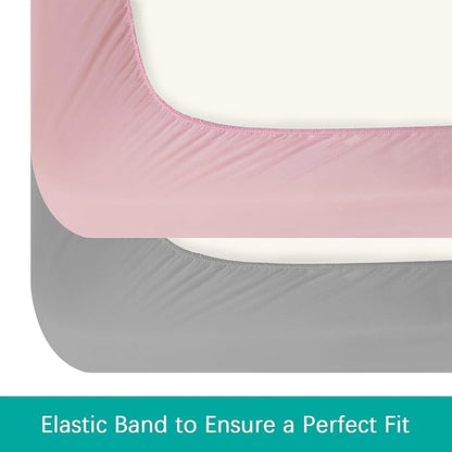Crib Sheets Waterproof 2 Pack, Crib Mattress Protector, Toddler Fitted Crib Sheet Neutral, Ultra Soft & Breathable Toddler Bed Sheets for Boys and Girls, Grey & Pink
