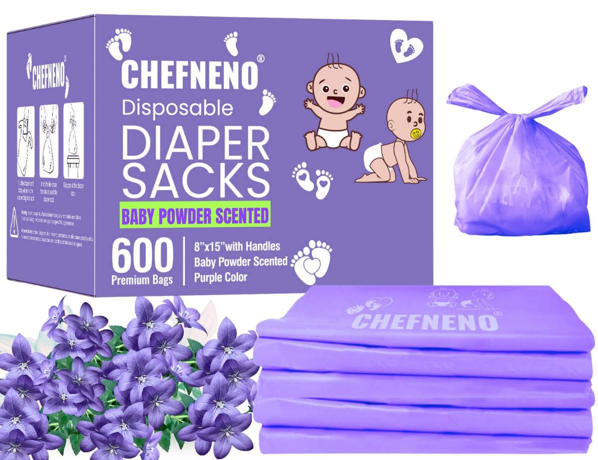 Baby Disposable Diaper Sacks (500 ct.) Fresh Baby Powder Scented Bulk Easy-Tie Diaper Sacks Nursery Trash Bags Dog Poop Bags Cat Litter Waste Bags Sanitary Pads Disposal Bags (500 Bags, Blue)