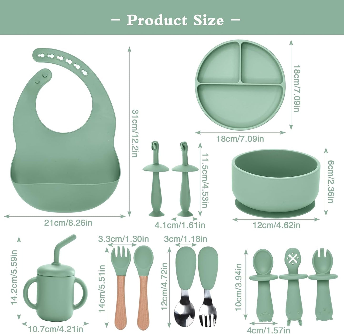 Silicone Feeding Set, 13PCS Baby Feeding Essentials with Suction Bowl & Plate, Spoons & Forks, Bib & Cup, Toothbrush, Baby Led Weaning Supplies for 6+ Months, Eating Essentials (Blue)