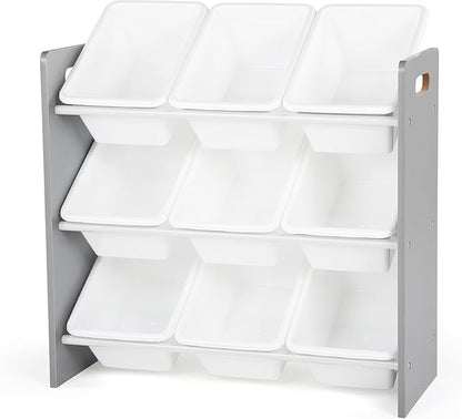 Humble Crew Toy Storage Organizer with 9 Removable Storage Bins for Kids Playroom, 3-Tier Toddler Toy Organization and Storage, Grey/White