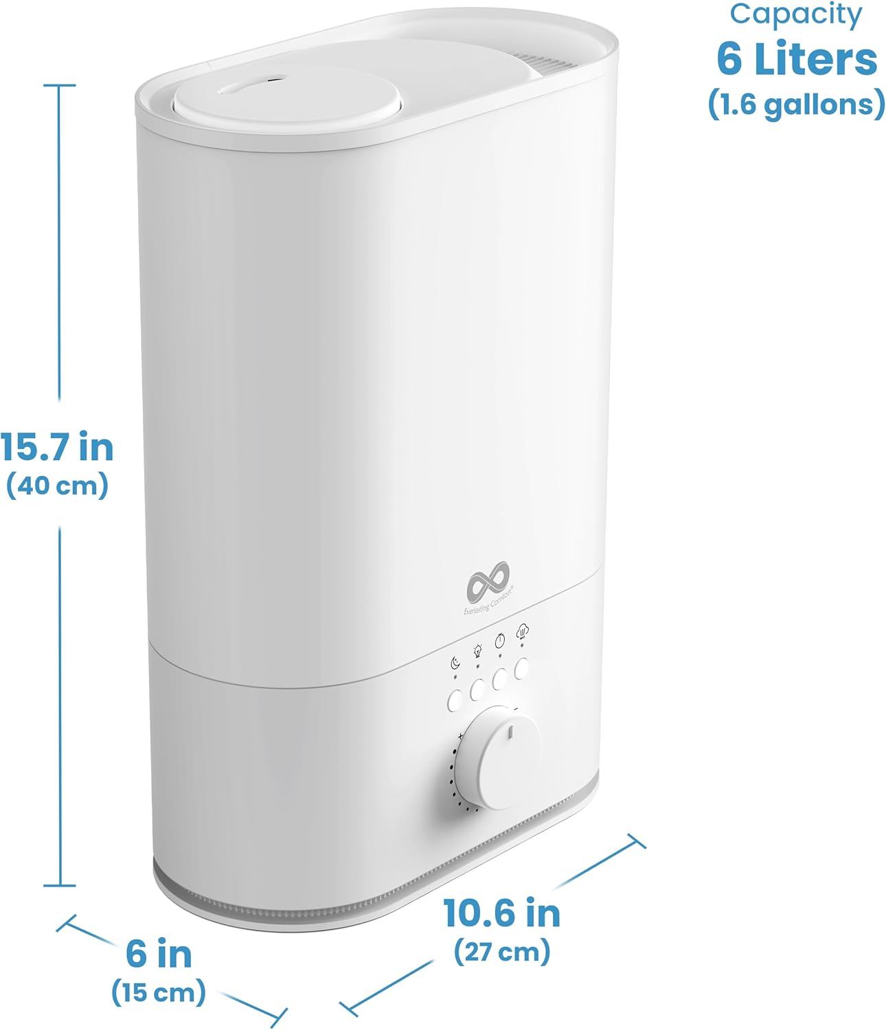 Everlasting Comfort 2.5L Top Fill Humidifier for Bedroom – Quiet, Easy to Fill & Clean, 24HR Runtime, Night Lights, Timer, Ultrasonic Cool Mist, Auto Shut-Off, Essential Oil Diffuser - White
