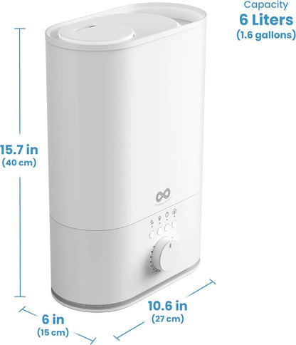 Everlasting Comfort 2.5L Top Fill Humidifier for Bedroom – Quiet, Easy to Fill & Clean, 24HR Runtime, Night Lights, Timer, Ultrasonic Cool Mist, Auto Shut-Off, Essential Oil Diffuser - White