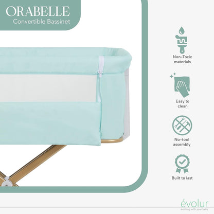 Evolur Orabelle Baby Bassinet & Bedside Sleeper, Breathable Mesh Sides, Plush Mattress Pad with Removable Cover, Tool-Free Assembly, Quick Foldable Steel Frame Compact Design with Travel Bag – Black