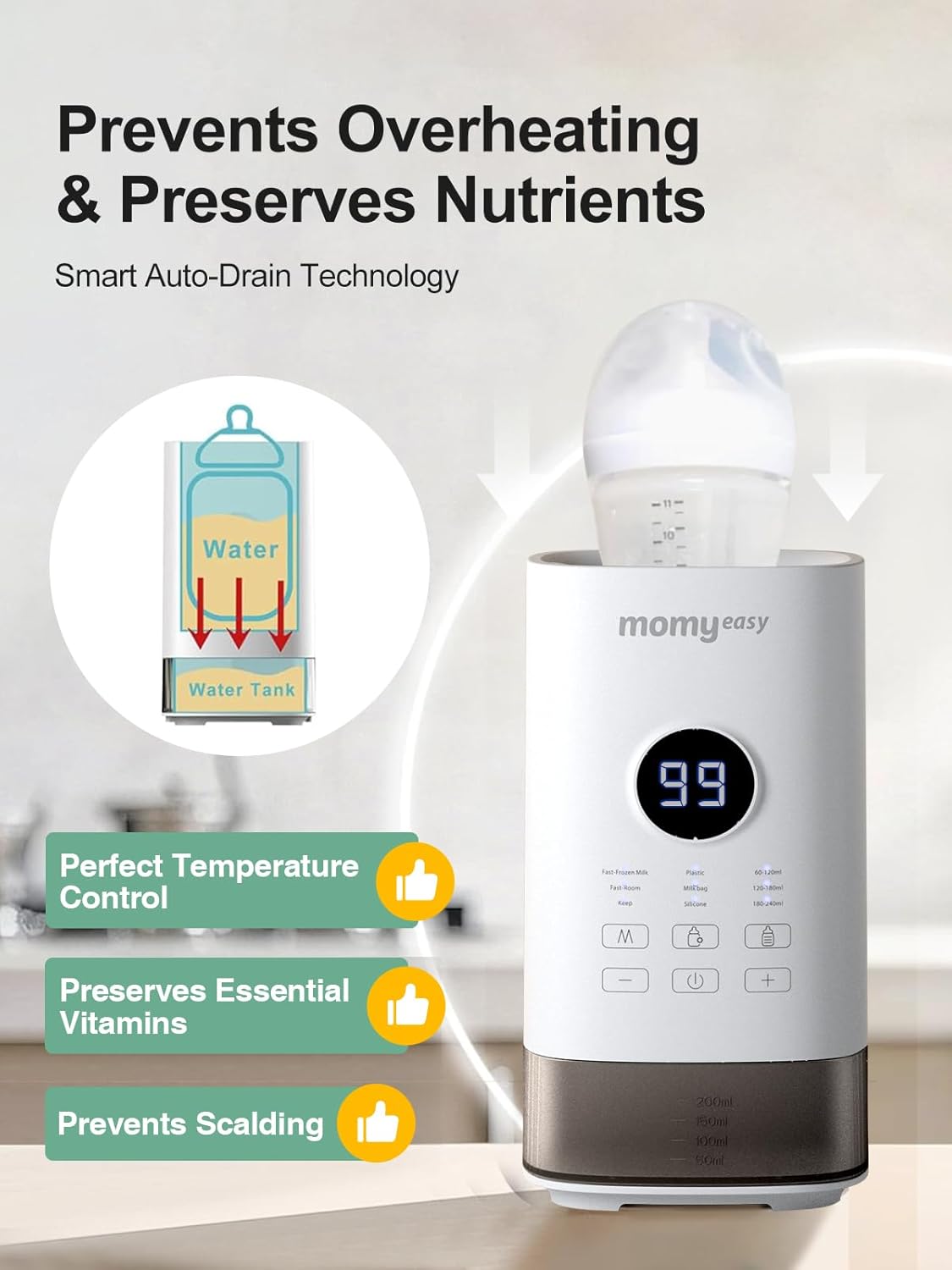 MOMYEASY Fast 2-Minute Baby Bottle Warmer - Steam Heating for Breastmilk & Formula, Fits All Bottles, Precise Temp Control with Timer, Auto Shut-Off