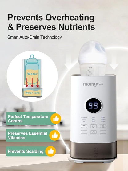 MOMYEASY Fast 2-Minute Baby Bottle Warmer - Steam Heating for Breastmilk & Formula, Fits All Bottles, Precise Temp Control with Timer, Auto Shut-Off