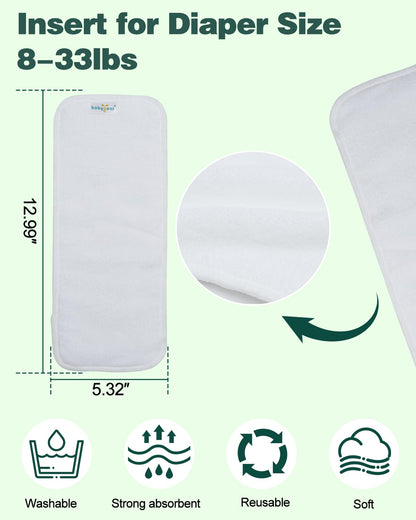 Babygoal Reusable Cloth Diaper Inserts Pack of 12, Absorbent & Breathable Liners, 3-Layer Microfiber Inserts for Cloth Diapers