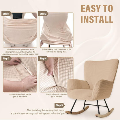 Nursery Rocking Chair Cover Stretch Glider Chair Covers Jacquard Modern Reading Chair Slipcover Rocking Accent Armchair Protector for Living Room Nursery Bedroom, Beige