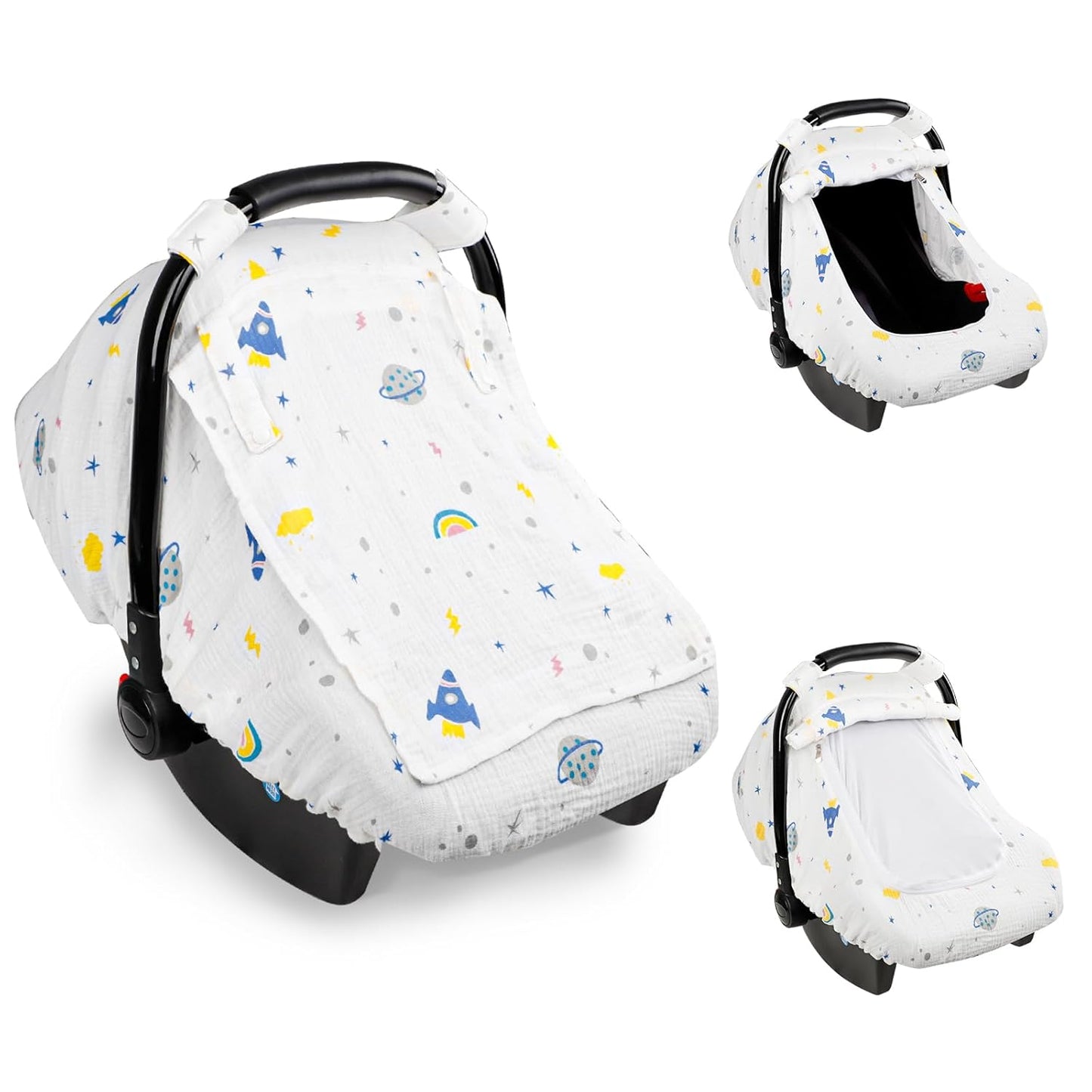 Hooyax Muslin Car Seat Cover Baby, Summer Car Seat Covers for Babies, Infants, and Newborns, Ultra Soft Breathable Universal Fit Stroller Carseat Canopy Covers for Boys Girls (Heart)