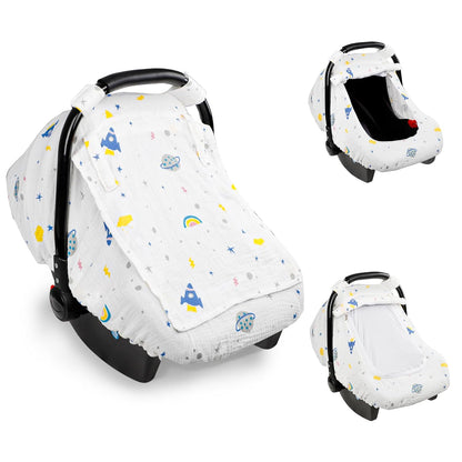 Hooyax Muslin Car Seat Cover Baby, Summer Car Seat Covers for Babies, Infants, and Newborns, Ultra Soft Breathable Universal Fit Stroller Carseat Canopy Covers for Boys Girls (Heart)