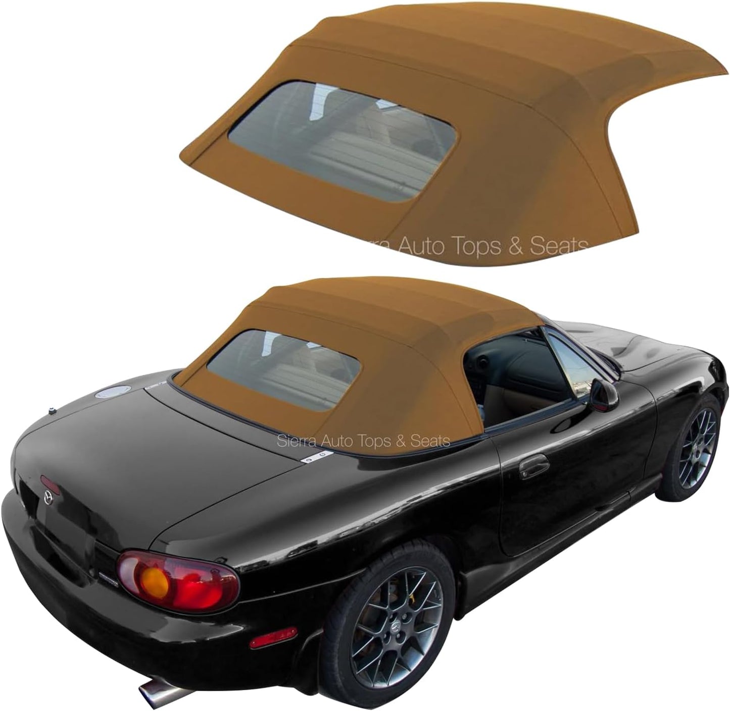 Sierra Auto Tops & Seats Convertible Top for 1990-2005 Mazda Miata MX5 - Black, Cabrio Vinyl - Non-Zippered Replacement with Heated Glass Window - Complete Soft Top in 2 Pieces - No Rain Rail