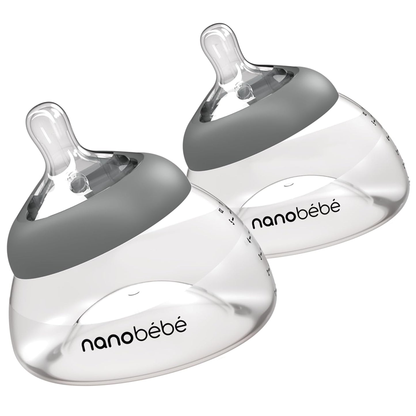 Nanobebe Breastmilk Bottle, Breastfeeding Newborn Breast Like, Anti Colic, Perfect Latch, Preserves Breast Milk nutrients, Twin-Pack Grey