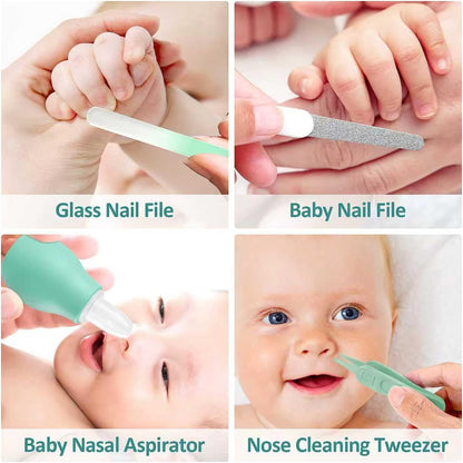 Baby Grooming Kit, Infant Safety Care Set with Hair Brush Comb Nail Clipper Nasal Aspirator,Baby Essentials Kit for Newborn Girls Boys (Grey White)