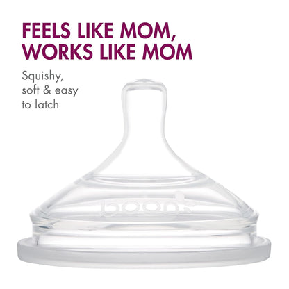 Boon Nursh Reusable Silicone Pouch Baby Bottles - Medium Flow Nipple - Silicone Baby Bottle Pouch and Nipple - Baby Feeding Essentials - Gray - 3-6 Months - 3 Count - 8 Ounce
