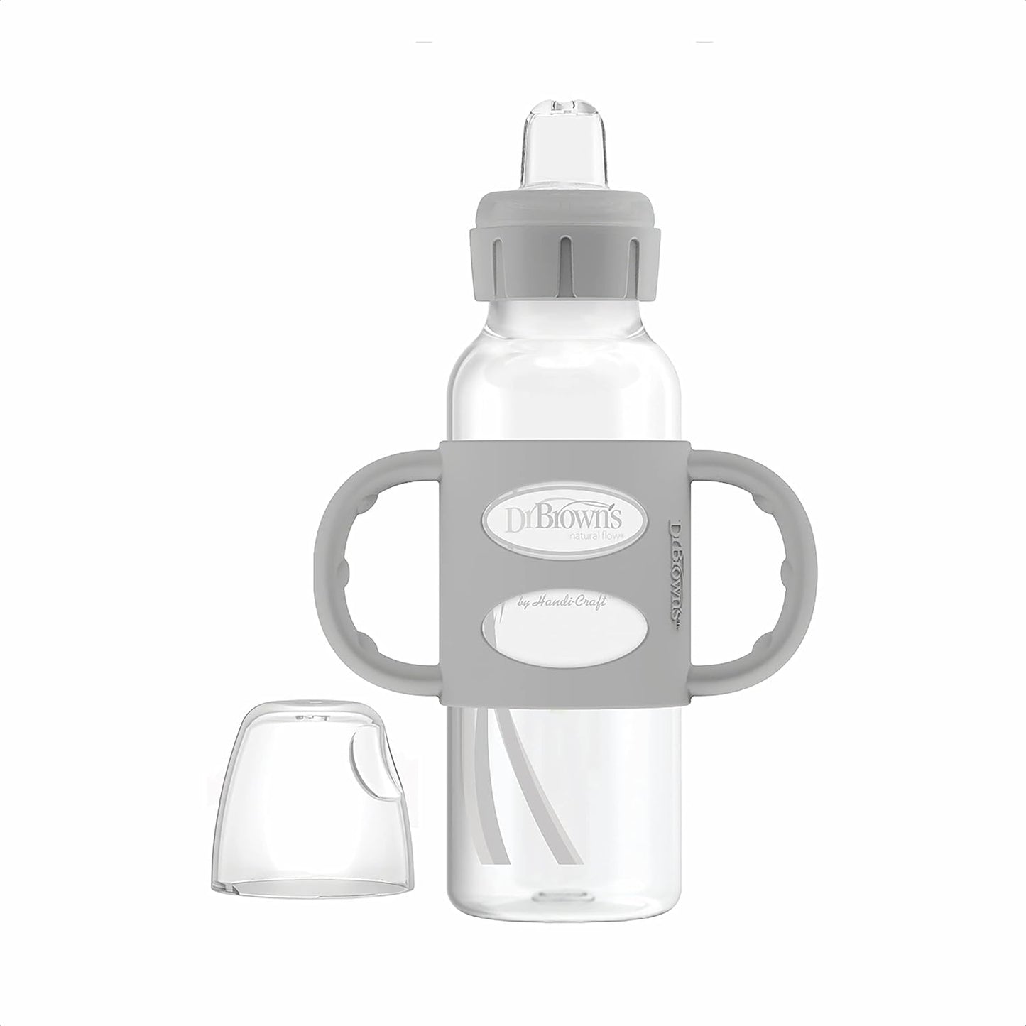 Dr. Brown's Milestones Narrow Sippy Spout Bottle with 100% Silicone, Easy-Grip Handles and Soft Sippy Spout, 8oz/250mL, Light Pink and Ecru, 2-Pack, 6m+