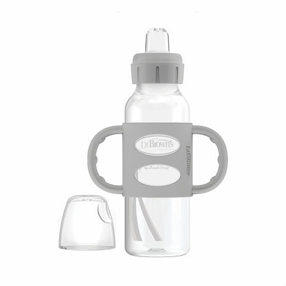 Dr. Brown's Milestones Narrow Sippy Spout Bottle with 100% Silicone, Easy-Grip Handles and Soft Sippy Spout, 8oz/250mL, Light Pink and Ecru, 2-Pack, 6m+