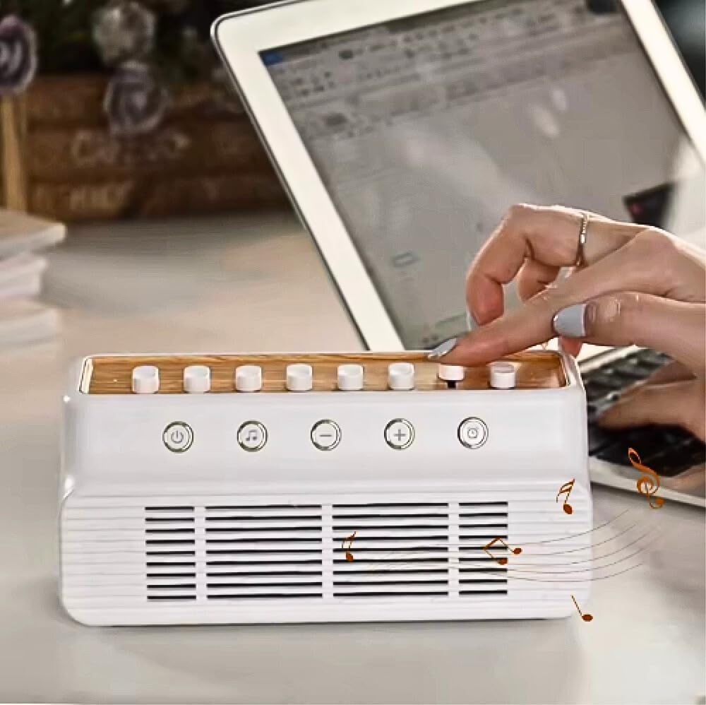3 in 1 Portable White Noise Sound Machine & Bluetooth Speaker, 255+ Natural Sound Mixer, Timer, Sleep Sound Machine, White/Wood Color. For Relaxation, Stress Relief, Wellness, Yoga, Deep Sleep, Focus.