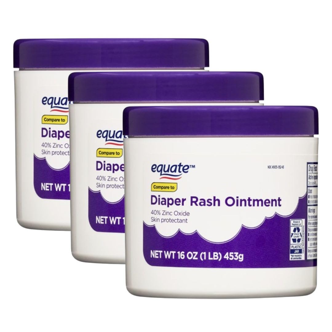 Equate Diaper Rash Ointment, 40% Zinc Oxide Skin Protectant, Paraben Free, Hypoallergenic, 16 oz, 3 Pack