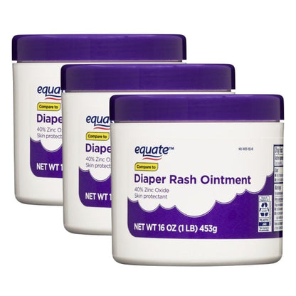 Equate Diaper Rash Ointment, 40% Zinc Oxide Skin Protectant, Paraben Free, Hypoallergenic, 16 oz, 3 Pack